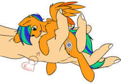 Size: 10000x7000 | Tagged: safe, artist:frowzie, oc, oc only, oc:naarkerotics, pegasus, pony, absurd resolution, hand, holding a pony, simple background, solo, tiny, tiny ponies, transparent background, ych result