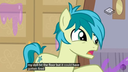Size: 853x480 | Tagged: safe, screencap, sandbar, earth pony, pony, g4, the hearth's warming club, at&t, boomerang (tv channel), caption, logo, male, meme, solo, stallion, text, unemployment, youtube caption