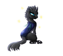 Size: 942x848 | Tagged: safe, artist:0silverstardust0, oc, oc only, oc:tectus ignis, changeling, changeling oc, female, looking at camera, looking at you, looking back, looking back at you, simple background, sitting, solo, transparent background