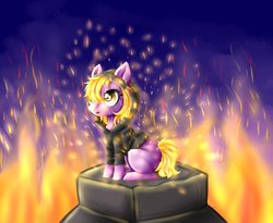 Size: 987x810 | Tagged: safe, artist:0silverstardust0, oc, oc only, pony, commission, cute, female, filly, fire, sitting