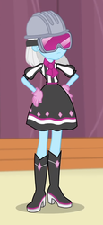 Size: 450x980 | Tagged: safe, screencap, photo finish, constructive criticism, constructive criticism: photo finish, equestria girls, g4, my little pony equestria girls: better together, boots, clothes, cropped, female, gloves, goggles, helmet, high heel boots, shoes, skirt, solo