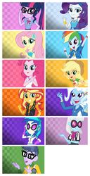 Size: 3106x6088 | Tagged: safe, applejack, dj pon-3, fluttershy, micro chips, photo finish, pinkie pie, rainbow dash, rarity, sci-twi, sunset shimmer, trixie, twilight sparkle, vinyl scratch, human, equestria girls, g4, my little pony equestria girls: better together, official, choose applejack, choose dj pon-3, choose fluttershy, choose micro chips, choose photo finish, choose pinkie pie, choose rainbow dash, choose rarity, choose sunset shimmer, choose trixie, choose twilight sparkle, collection, cyoa, geode of empathy, geode of fauna, geode of shielding, geode of sugar bombs, geode of super speed, geode of super strength, geode of telekinesis, humane five, humane seven, humane six, magical geodes