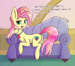 Size: 1600x1408 | Tagged: safe, artist:dsp2003, high tide (g4), earth pony, pony, g4, the hearth's warming club, 30 minute art challenge, blushing, comic, cute, female, innuendo, jewelry, looking at you, mare, milf, necklace, open mouth, signature, single panel, updated