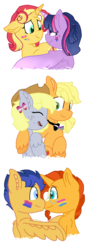 Size: 368x1026 | Tagged: safe, artist:romans-nerd-art, applejack, derpy hooves, flash sentry, sunburst, sunset shimmer, twilight sparkle, alicorn, pony, g4, boop, cute, diasentres, eyes closed, female, gay, hug, lesbian, looking at each other, male, noseboop, pride, pride month, ship:derpyjack, ship:flashburst, ship:sunsetsparkle, shipping, simple background, transparent background, twilight sparkle (alicorn)