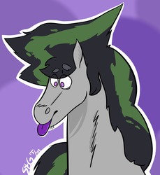 Size: 1280x1397 | Tagged: safe, artist:sceggok, oc, oc only, oc:vozzii, earth pony, pony, :p, abstract background, beanbrows, bust, eyebrows, hoers, male, portrait, silly, solo, tongue out