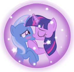 Size: 488x478 | Tagged: safe, artist:navitaserussirus, edit, trixie, twilight sparkle, pony, unicorn, g4, blushing, cropped, duo, eyes closed, female, kiss on the lips, kissing, lesbian, profile, ship:twixie, shipping