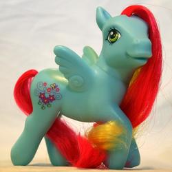 Size: 572x572 | Tagged: safe, photographer:absol, thistle whistle, pegasus, pony, g3, cute, female, irl, mare, photo, solo, sunny scent pony, tail between legs, thistlebetes, toy