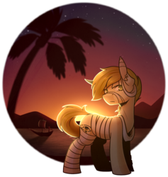 Size: 940x990 | Tagged: safe, artist:ak4neh, oc, oc only, oc:khufu, pony, boat, male, mummy, palm tree, simple background, solo, stallion, transparent background, tree