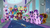 Size: 1024x576 | Tagged: safe, screencap, berry bliss, gallus, huckleberry, november rain, ocellus, peppermint goldylinks, sandbar, silverstream, smolder, spike, starlight glimmer, twilight sparkle, yona, alicorn, changedling, changeling, classical hippogriff, dragon, earth pony, griffon, hippogriff, pegasus, pony, unicorn, yak, g4, the end in friend, background pony, boomerang (tv channel), dragoness, female, flying, friendship student, male, mouth hold, stallion, student six, teenager, twilight sparkle (alicorn), winged spike, wings