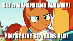 Size: 1280x720 | Tagged: safe, edit, edited screencap, screencap, stellar flare, sunburst, g4, the parent map, female, image macro, male, meme, mother, mother and son, mothers gonna mother, pouting, that pony sure does want grandfoals