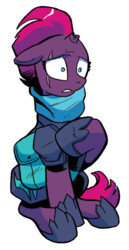 Size: 525x1014 | Tagged: safe, artist:andypriceart, idw, official comic, tempest shadow, pony, unicorn, g4, spoiler:comic, spoiler:comic68, armor, broken horn, clothes, eye scar, female, hoof shoes, horn, mare, scar, scarf, simple background, solo, tempest's tale, transparent background