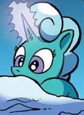 Size: 168x229 | Tagged: safe, artist:andypriceart, idw, official comic, glitter drops, pony, unicorn, g4, spoiler:comic, spoiler:comic68, blue background, cropped, female, mare, simple background, snow, solo, tempest's tale