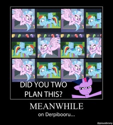 Size: 1087x1200 | Tagged: safe, rainbow dash, silverstream, twilight sparkle, classical hippogriff, hippogriff, derpibooru, g4, meme, meta, motivational poster