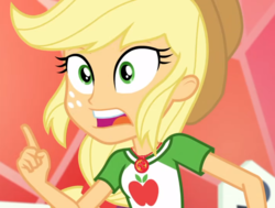 Size: 1002x756 | Tagged: safe, screencap, applejack, constructive criticism, constructive criticism: rainbow dash, equestria girls, g4, my little pony equestria girls: better together, cropped, faic, female, geode of super strength, listen here, solo, teeth
