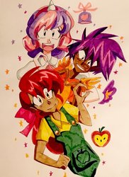 Size: 600x825 | Tagged: safe, artist:artfrog75, apple bloom, scootaloo, sweetie belle, human, g4, clothes, cutie mark crusaders, dark skin, humanized, open mouth, traditional art