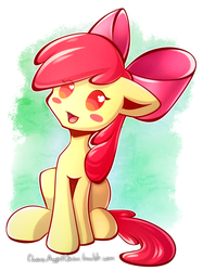 Size: 1494x2000 | Tagged: safe, artist:chaosangeldesu, apple bloom, earth pony, pony, g4, bow, female, filly, solo