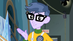 Size: 1280x720 | Tagged: safe, screencap, microchips, all the world's off stage, equestria girls, equestria girls series, g4, all the world's off stage: micro chips, glasses, male, smiling