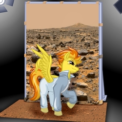 Size: 1000x1000 | Tagged: safe, artist:texasuberalles, part of a set, spitfire, pegasus, pony, fanfic:the maretian, g4, colored hooves, crossover, fanfic, fanfic art, female, mare, mars, pose, solo, tracksuit, warmup suit, wing hands