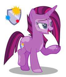 Size: 1326x1555 | Tagged: safe, artist:eclispeluna, oc, oc only, oc:popping shield, pony, unicorn, female, magical lesbian spawn, mare, offspring, parent:tempest shadow, parent:twilight sparkle, parents:tempestlight, simple background, solo, transparent background