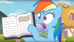 Size: 1611x927 | Tagged: safe, screencap, rainbow dash, pony, g4, the end in friend, book, female, mare, open book