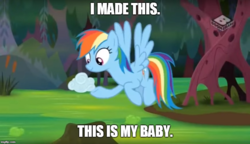 Size: 869x500 | Tagged: safe, edit, edited screencap, screencap, rainbow dash, pegasus, pony, g4, the end in friend, cloud, cloud baby, female, flying, i made this, mare, solo, swamp