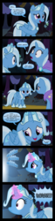 Size: 4000x15798 | Tagged: safe, artist:jeatz-axl, part of a set, trixie, alicorn, pony, g4, .svg available, .zip file at source, absurd resolution, alicornified, cape, clothes, comic, dialogue, female, floppy ears, forest, glowing horn, horn, magic, mare, mirror universe, nervous, onomatopoeia, part of a series, portal, princess of humility, race swap, self ponidox, smiling, the magician and the princess, tree, trixie's cape, trixiecorn, vector
