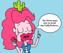 Size: 682x577 | Tagged: safe, artist:logan jones, pinkie pie, equestria girls, g4, cactus, cupcake, ed edd n eddy, eyes closed, food, frosting, honor thy ed, messy eating, reference, speech bubble