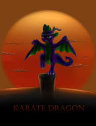 Size: 1024x1350 | Tagged: safe, artist:com3tfire, spike, dragon, g4, karate, male, solo, sun, sunset, winged spike, wings