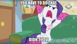 Size: 873x500 | Tagged: safe, edit, edited screencap, screencap, rarity, pony, unicorn, g4, the end in friend, boomerang (tv channel), boots, female, glitter boots, mare, neckerchief, open mouth, shoes, text, volumetric mouth