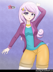 Size: 738x1000 | Tagged: safe, alternate version, artist:clouddg, fleur-de-lis, equestria girls, equestria girls specials, g4, my little pony equestria girls: better together, my little pony equestria girls: rollercoaster of friendship, clothes, female, human coloration, shorts, signature, solo, wide hips