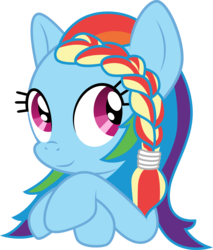 Size: 3000x3514 | Tagged: safe, artist:cloudy glow, rainbow dash, pony, g4, alternate hairstyle, braid, female, high res, simple background, smiling, solo, transparent background