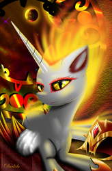 Size: 2100x3200 | Tagged: safe, artist:darksly, daybreaker, alicorn, pony, g4, female, high res, lidded eyes, looking at you, mane of fire, no armor, solo