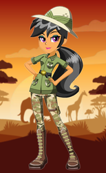 Size: 444x720 | Tagged: safe, artist:spike fancy, chestnut magnifico, daring do, human, equestria girls, g4, alternate hairstyle, boots, clothes, dressup, female, game, hat, lipstick, pants, ponytail, shoes