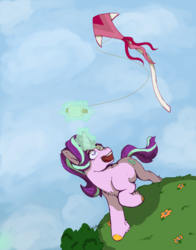 Size: 800x1018 | Tagged: safe, artist:kittycoot, starlight glimmer, pony, unicorn, g4, cute, female, glimmerbetes, kite, mare, scenery, solo, that pony sure does love kites