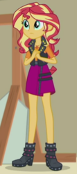 Size: 228x512 | Tagged: safe, screencap, sunset shimmer, constructive criticism, equestria girls, equestria girls series, g4, boots, clothes, cropped, female, geode of empathy, jacket, shoes, skirt, solo