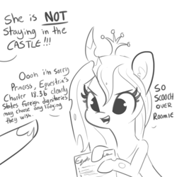 Size: 1280x1280 | Tagged: safe, artist:tjpones, princess cadance, queen chrysalis, alicorn, changeling, changeling queen, pony, g4, black and white, female, grayscale, hoof shoes, monochrome, offscreen character