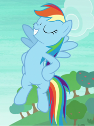 Size: 539x721 | Tagged: safe, screencap, rainbow dash, pegasus, pony, g4, non-compete clause, cropped, female, flying, hooves on hips, pose, proud, rainboast dash