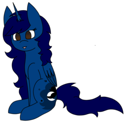 Size: 1988x1930 | Tagged: safe, artist:calibykitty, oc, oc only, oc:midnight, oc:midnight specter, alicorn, pony, alicorn oc, cute, female, mare, not luna, ocbetes, silly, simple background, sitting, solo, tongue out, transparent background