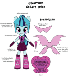 Size: 2522x2793 | Tagged: safe, artist:darkhooves, derpibooru exclusive, sonata dusk, equestria girls, g4, boots, clothes, concept, cute, cutie mark, darkhooves wastes our time, digital art, doll, equestria girls minis, female, glasses, high res, microphone, mockup, ponytail, shoes, simple background, skirt, solo, sonatabetes, stand, toy, welcome to the show, white background, wings, wishful thinking