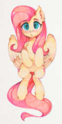 Size: 642x1280 | Tagged: safe, artist:lispp, fluttershy, pegasus, pony, g4, blushing, both cutie marks, female, looking at you, mare, simple background, solo, traditional art, white background