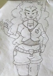 Size: 1280x1855 | Tagged: safe, artist:missmayaleanne, adagio dazzle, equestria girls, g4, breasts, busty adagio dazzle, female, lidded eyes, looking at you, midriff, pencil drawing, solo, traditional art