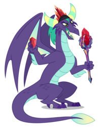 Size: 4049x5200 | Tagged: safe, artist:dragonchaser123, gaius, dragon, g4, the hearth's warming club, absurd resolution, bloodstone scepter, dragon crown, dragon lord, gem, male, open mouth, simple background, solo, transparent background, vector