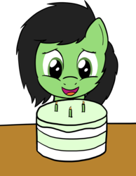 Size: 1915x2472 | Tagged: safe, artist:craftycirclepony, oc, oc only, oc:filly anon, pony, bust, cake, candle, cute, female, filly, food, happy, open mouth, simple background, smiling, solo, table, transparent background