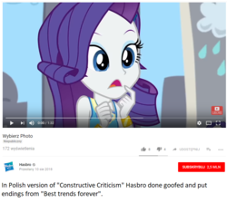 Size: 868x777 | Tagged: safe, rarity, best trends forever, constructive criticism, equestria girls, equestria girls series, g4, hasbro, hasbro goofed, polish, why hasbro why, you had one job, youtube