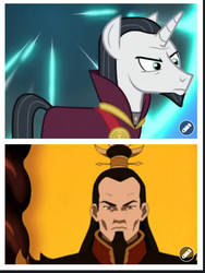 Size: 580x770 | Tagged: safe, chancellor neighsay, human, pony, unicorn, g4, avatar the last airbender, comparison, fire lord ozai, male, ozai, stallion