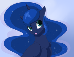 Size: 1300x1000 | Tagged: safe, artist:maravor, princess luna, alicorn, pony, g4, :p, blushing, cute, female, looking at you, lunabetes, mare, silly, solo, tongue out