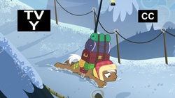 Size: 1920x1080 | Tagged: safe, screencap, mochaccino, rare find, earth pony, pony, friendship university, g4, luggage, male, snow, solo, stallion