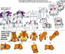 Size: 736x613 | Tagged: safe, applejack, rarity, g4, combiner wars, crossover, hasbro, pick up, snow truck, toy, toy inventor, transformers
