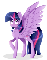 Size: 3300x4185 | Tagged: safe, artist:cosmiickatie, twilight sparkle, alicorn, pony, g4, chest fluff, female, mare, raised hoof, simple background, smiling, solo, transparent background, twilight sparkle (alicorn)