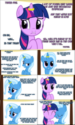 Size: 2112x3520 | Tagged: safe, artist:navitaserussirus, edit, trixie, twilight sparkle, asktwixiegenies, g4, comic, female, high res, horn, horn ring, lesbian, ship:twixie, shipping